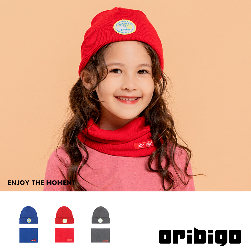 oribigo纯羊毛冬季保暖帽子儿童男童宝宝女童秋冬帽子围巾秋款