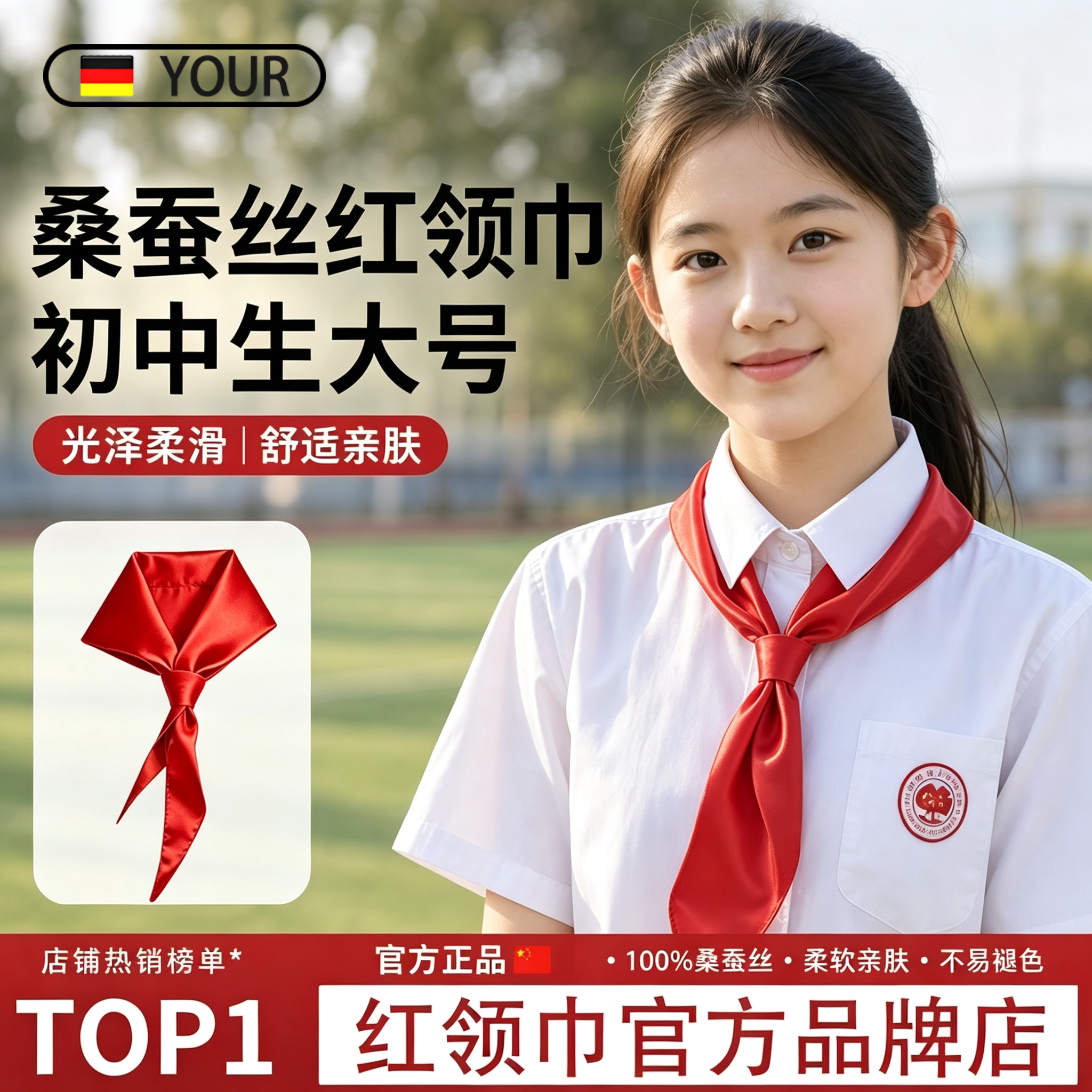 红领巾桑蚕丝初中生大号不掉色国标1米5涤纶透气抗皱少先队小学生图片