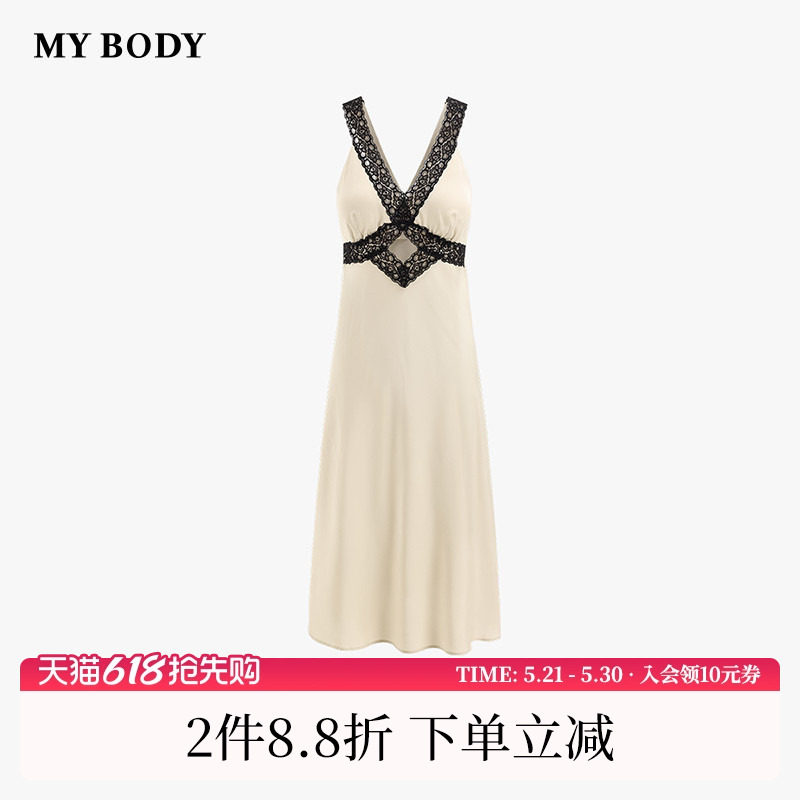 商场同款MYBODY吊带睡裙带胸垫可外穿性感纯欲蕾丝镂空睡衣家居