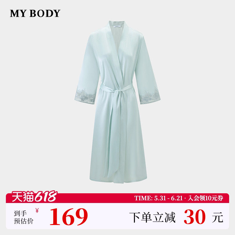 商场同款MYBODY26春夏新款睡袍法式浪漫性感蕾丝拼接丝滑长款睡裙