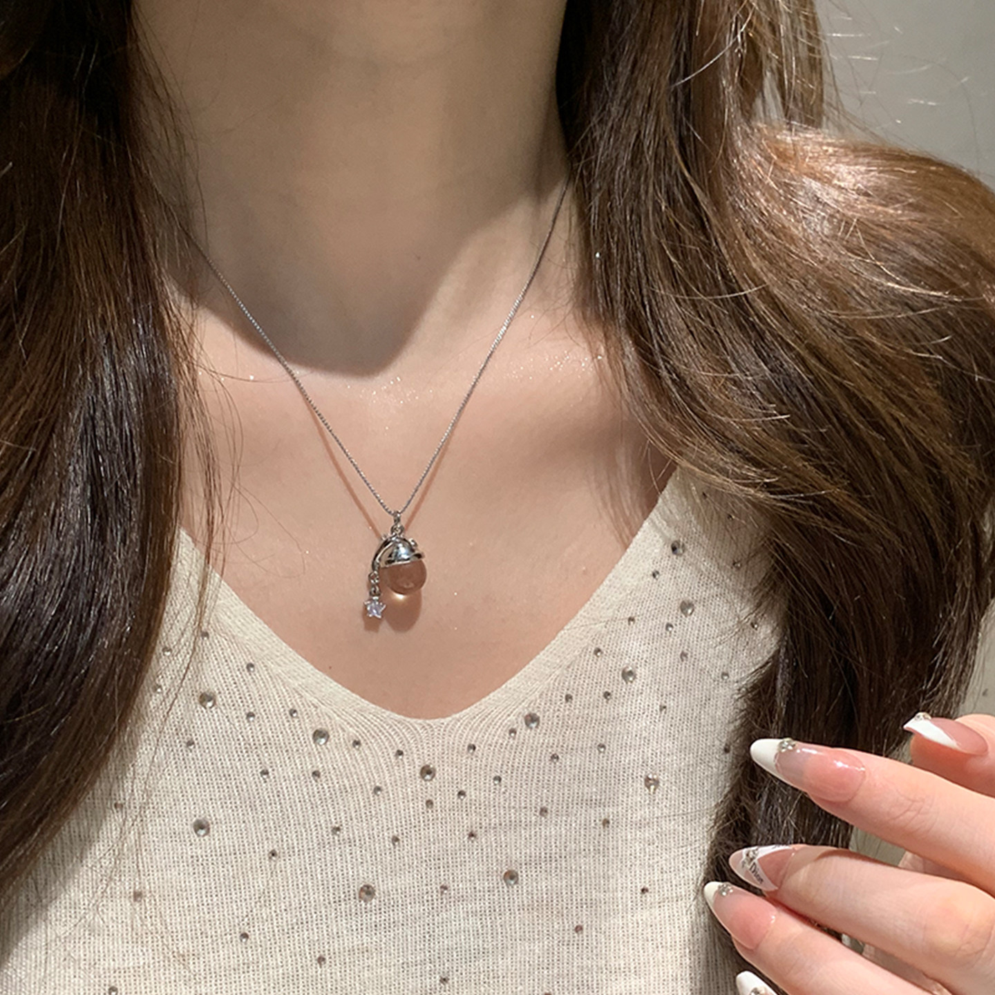 圣诞帽天然白水晶项链女款2025新款锁骨链梦幻紫水晶吊坠颈链饰品