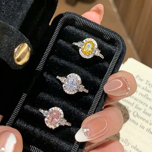 铜镀银戒指女轻奢高级感鸽子蛋水晶戒指女小众设计尾戒新款 食指环