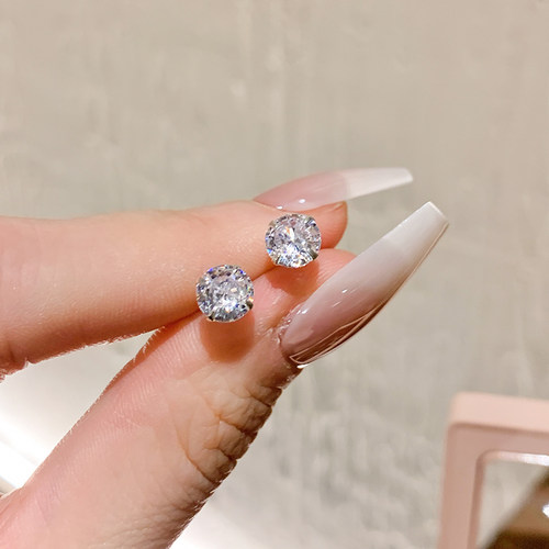 通体s925银耳钉纯银耳饰锆石耳钉
