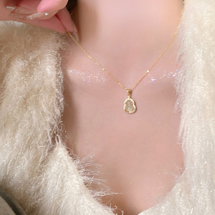 金枝玉叶~金色葫芦项链女款叶子玉石吊坠项链高级感轻奢小众饰品