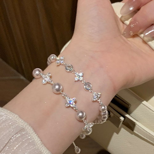 四芒星泡泡钻曼塔仿粉珍珠手链女