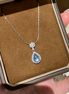 海水蓝水滴天然水晶项链