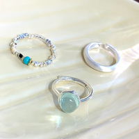 海蓝宝石戒指女小众设计高级感碎银子食指环素圈戒指时尚个性尾戒
