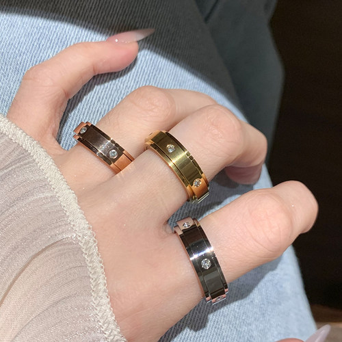 可转动六钻璀璨戒指女钛钢保色高