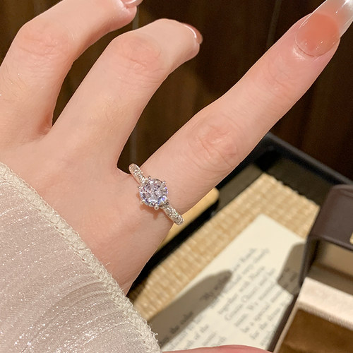 爆闪六爪大圆钻戒指女