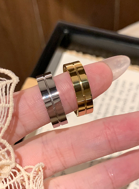 双槽宽版戒指女款光面素圈戒指