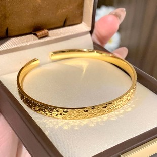 爆闪碎冰金手镯女款开口手环素圈手镯轻奢小众精致手串镯子手饰品