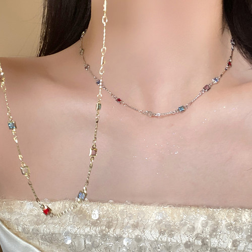 彩方钻缤纷连钻项链女典雅百搭