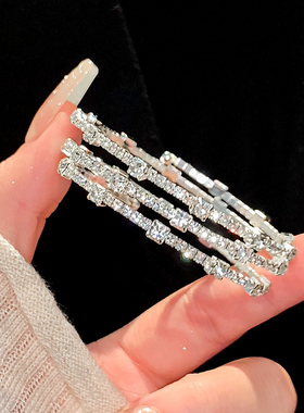 银色方块锆石手镯子女款高级感弹力手环素圈手镯手链轻奢小众手串