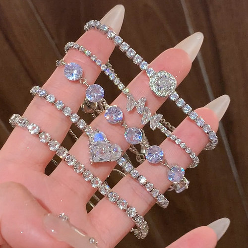 银色锆石手链女高级感满钻手链