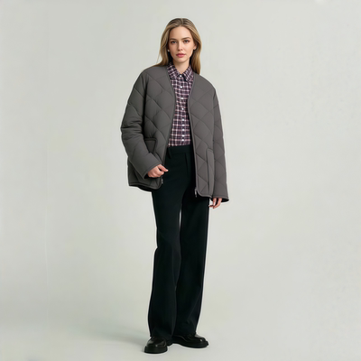 轻薄鹅绒服女灰色羽绒服外套