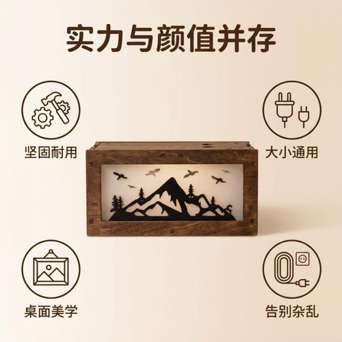 实木桌面收纳盒海洋板材质隐藏收纳多孔兼容告别杂乱家用装饰盒