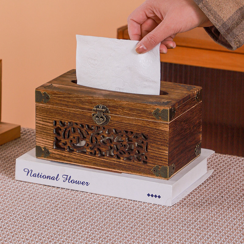 实木新款上市镂空雕刻复古纸巾盒卧室客厅酒店高颜值定制抽纸盒