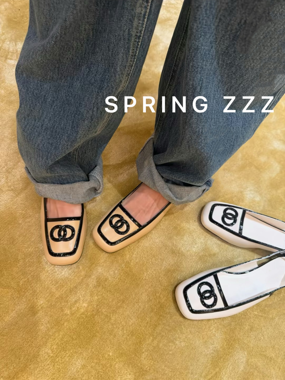 【Spring zzz】漫画鞋！2026夏季新款拼色小羊皮方头平底凉鞋