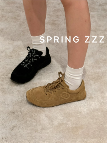 【Spring zzz】26K秋冬新款 棕色麂皮拼接系带休闲运动鞋