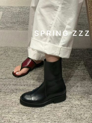 【Spring zzz】好穿软糯糯！26B秋冬新款 牛油皮厚底小短靴骑士靴