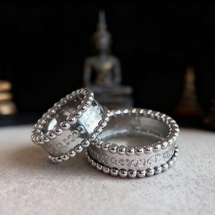 泰佛佑泰国清迈吸金指环古兰纳银庙戒指镀铂金男女情侣同款