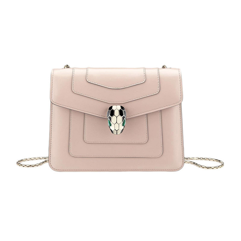 QHBVLGARI宝格丽女士粉晶色小牛皮斜挎包
