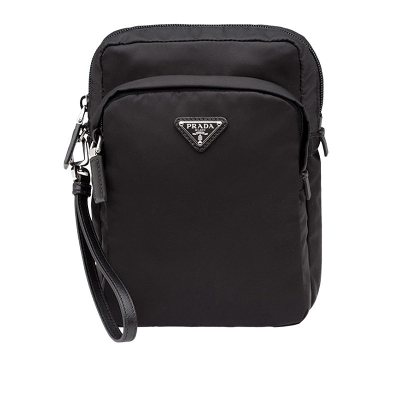 Prada 普拉达 男士黑色牛皮LOGO饰百搭手提时尚休闲包钱卡包