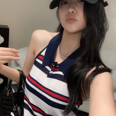 VANESSA-polo领撞色条纹针织背心(单卖背心)261179