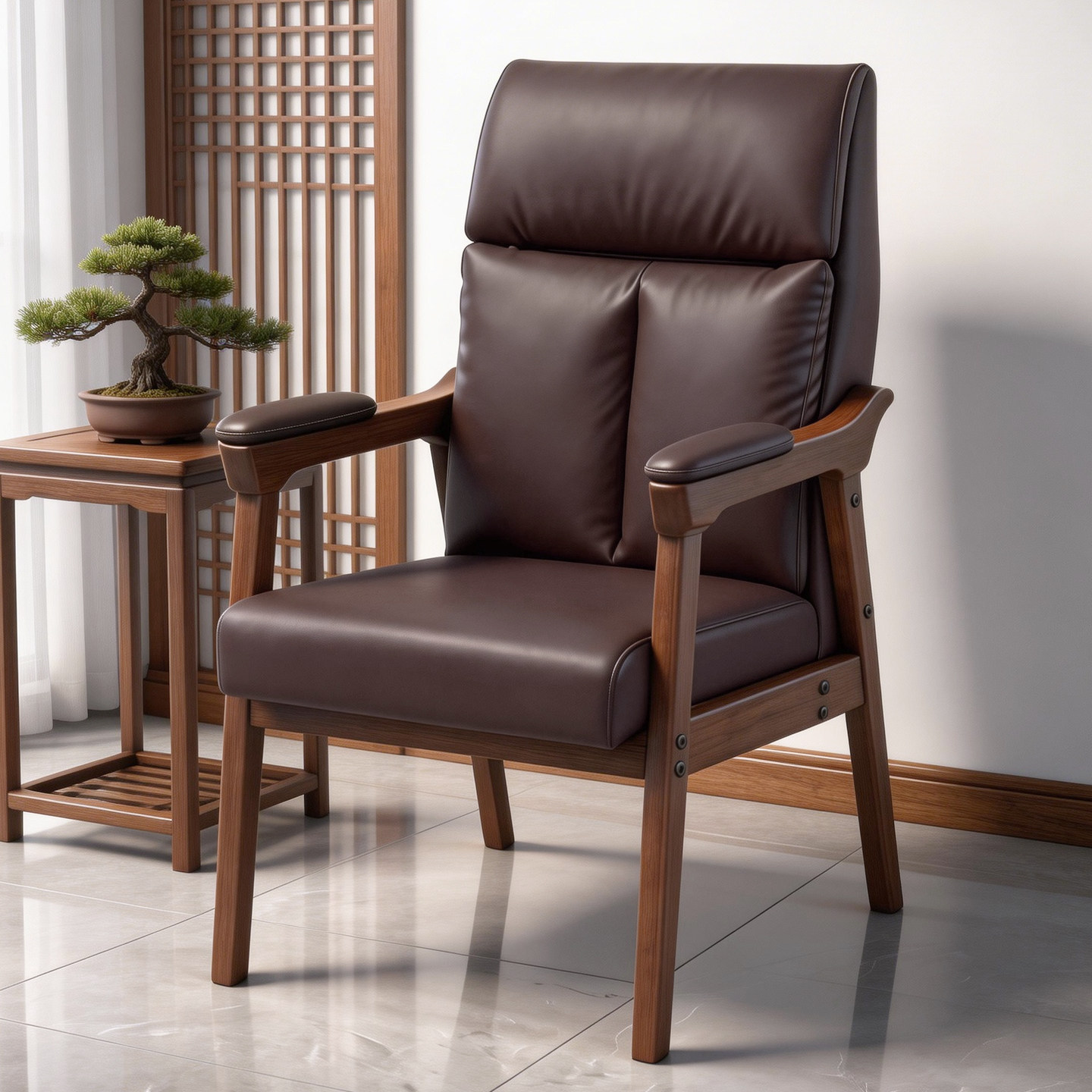 新中式棋牌室麻将机餐桌椅子会议书房办公休闲游艇皮实木轻奢餐椅