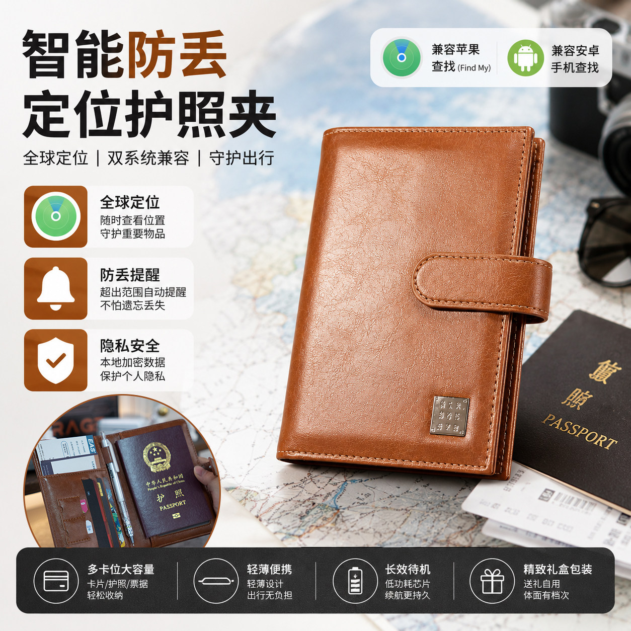 护照旅行卡全球定位防丢盗卡包