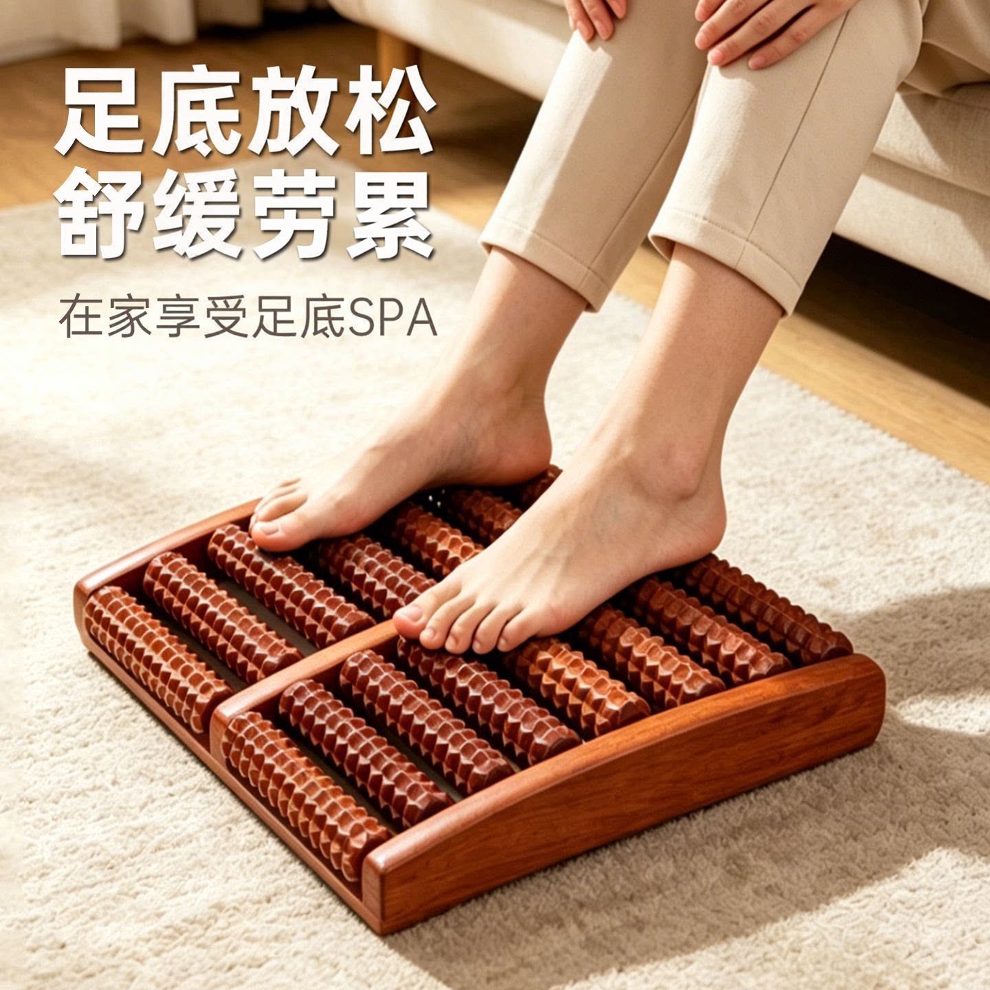 加大号实木滚轮足底按摩器送父母