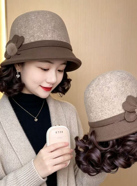 帽子假发女短卷发梨花卷秋冬新款