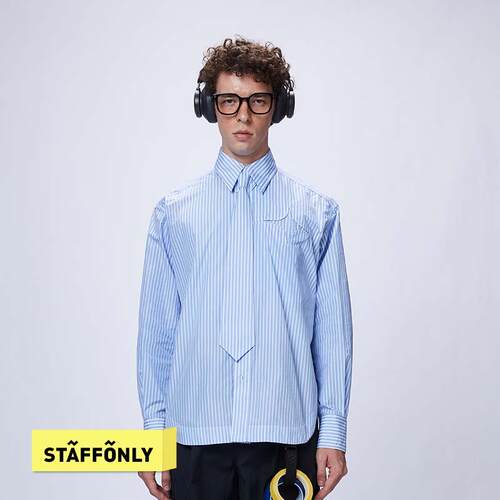 STAFFONLY 蓝色条纹星星领带衬衫男女同款休闲木纹衬衣25春夏新品