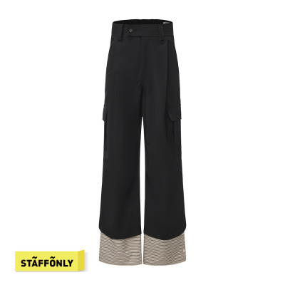 STAFFONLY 黑色条纹卡夫工装裤设计师款拼接男女长裤26春夏新品