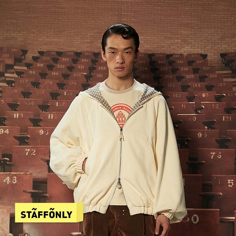STAFFONLY 骨瓷白拉链帽衫潮流个性双面穿男女款卫衣25秋冬新品