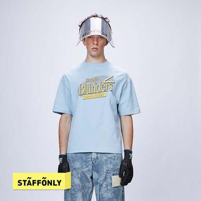 STAFFONLY Bloopers&BlundersT恤男女同款夏季蓝色体恤春夏新品