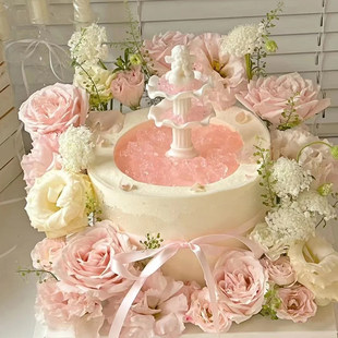 许愿池蛋糕立体摆件装饰复古罗马柱硅胶模具冰柱小天使翻糖切模具