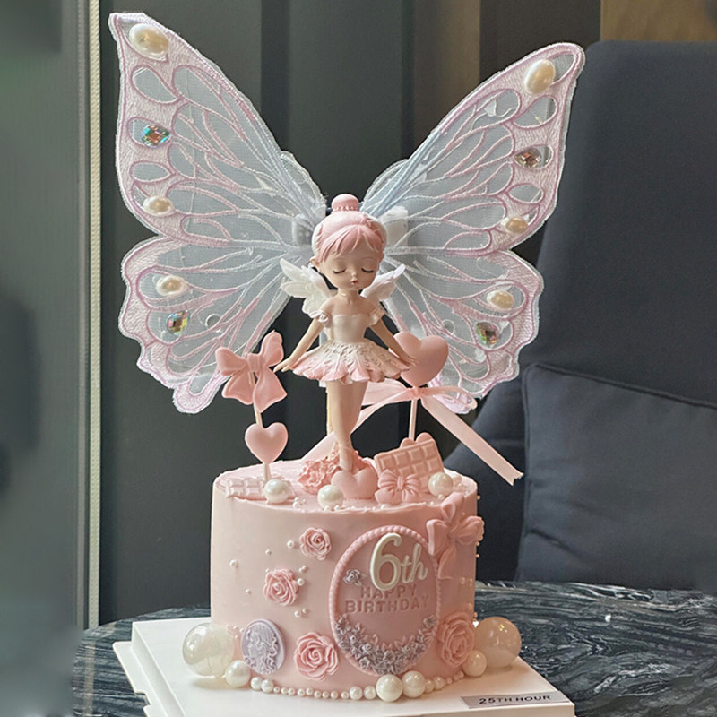 贝拉公主蝴蝶翅膀女孩生日蛋糕装