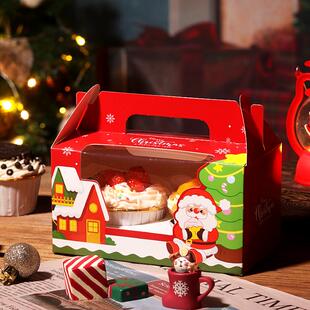 圣诞节纸杯蛋糕手提盒1/2/4/6粒透明开窗马芬杯甜品打包包装盒子