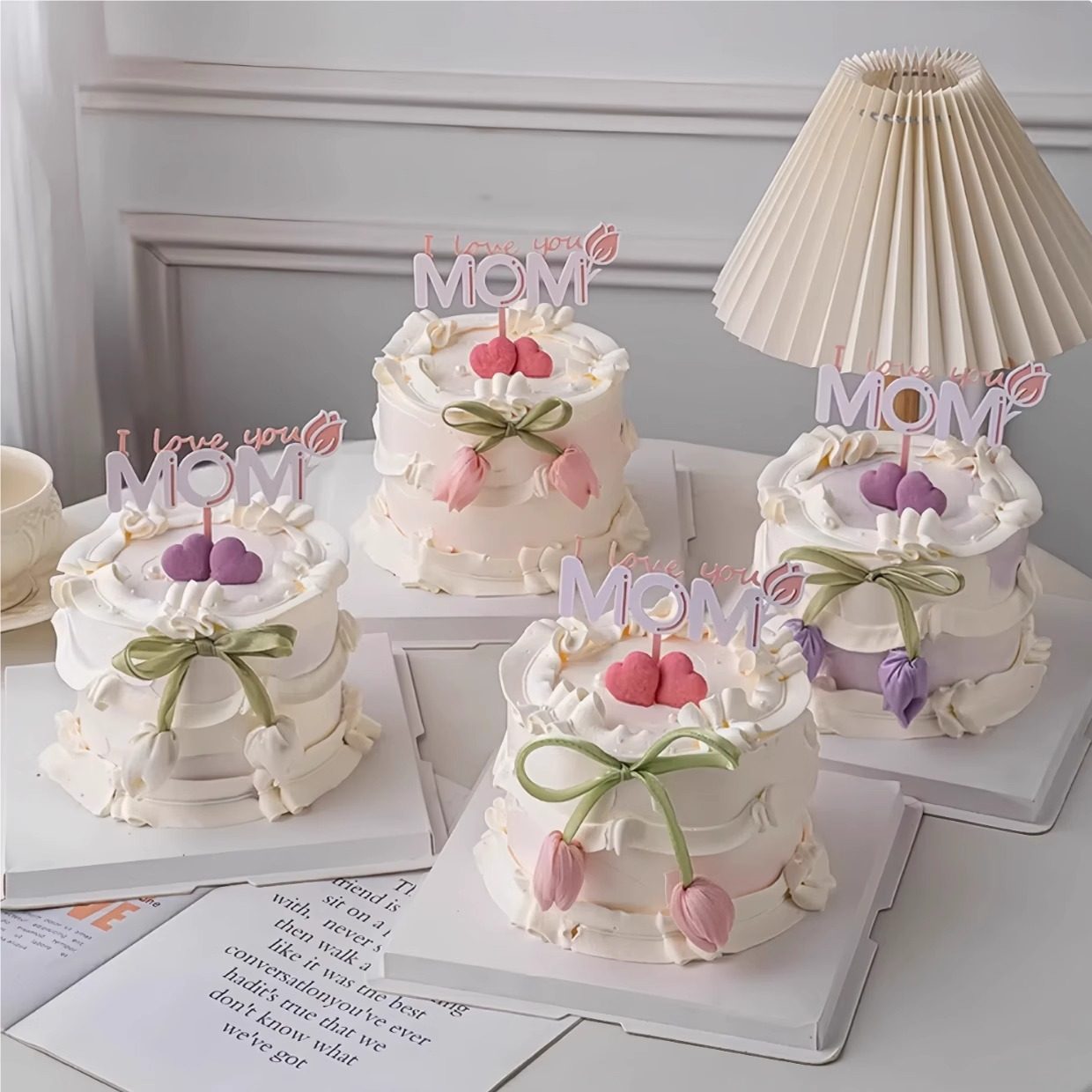 网红唯美母亲节双头郁金香蛋糕装