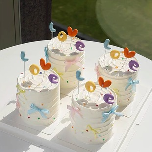 214ins风情人节蛋糕装 饰软胶love摆件丝带蝴蝶结情侣表白烘焙插件