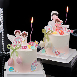 国际护士节蛋糕装 饰插牌双头郁金香配件抱花天使护士插牌玩偶摆件