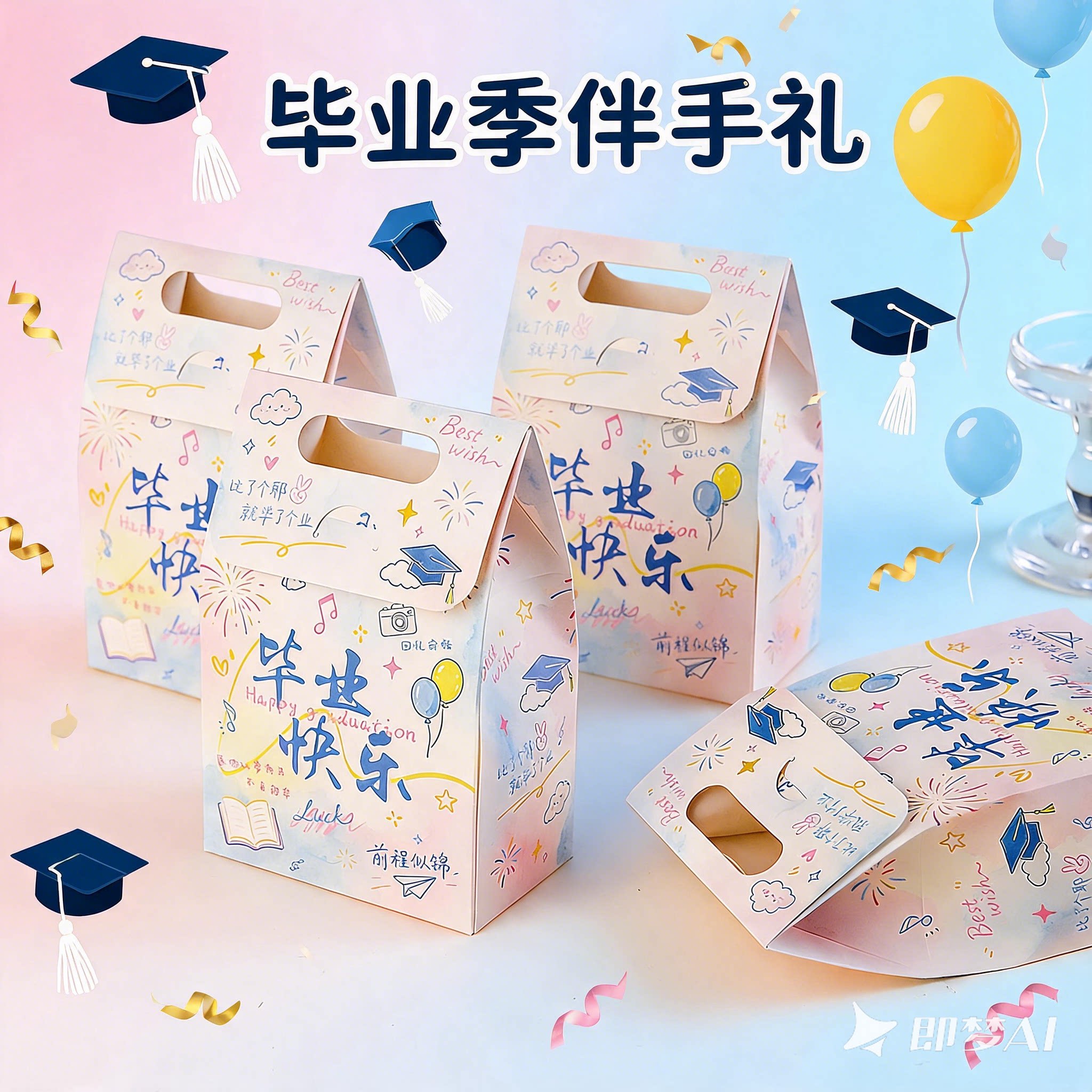 毕业快乐礼品袋手提盒幼儿园小学初高中毕业礼物包装袋典礼空盒子