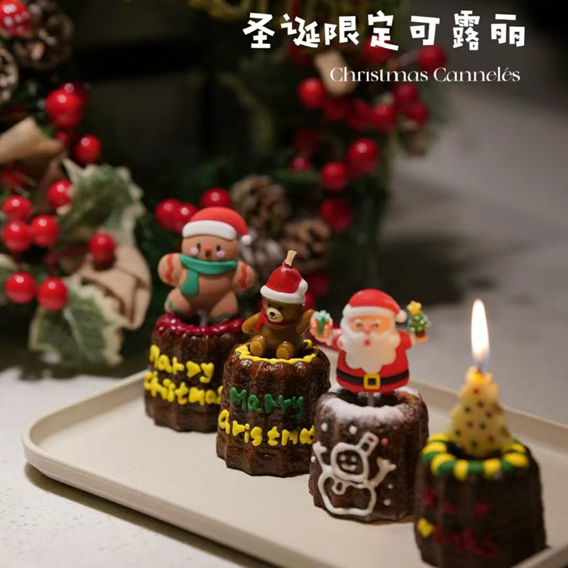 圣诞节可露丽蛋糕装饰摆件圣诞树小熊蜡烛草圈叶子甜品台插件配件