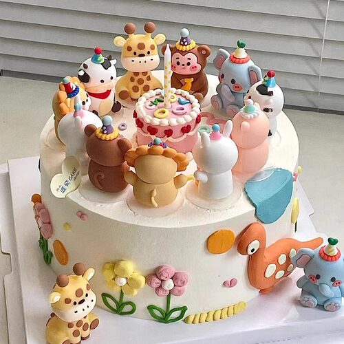 卡通软胶小动物蛋糕装饰摆件小熊