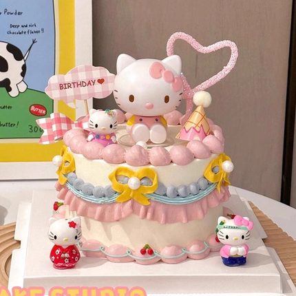 KT猫蛋糕装饰摆件HelloKitty儿童女孩可爱小猫凯蒂生日甜品台插件