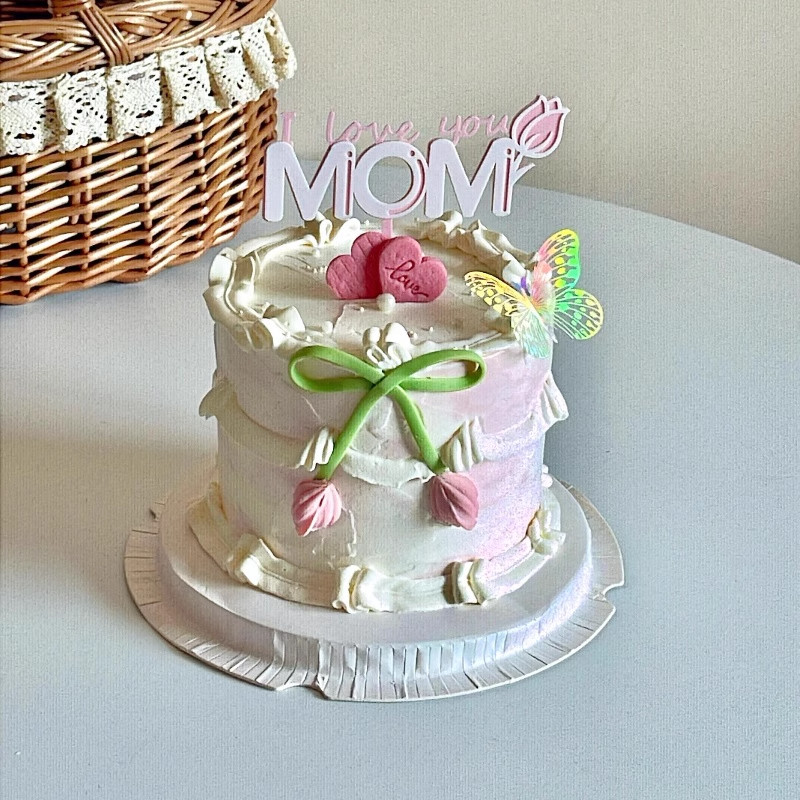 母亲节蛋糕装饰亚克力MOM插牌蝴