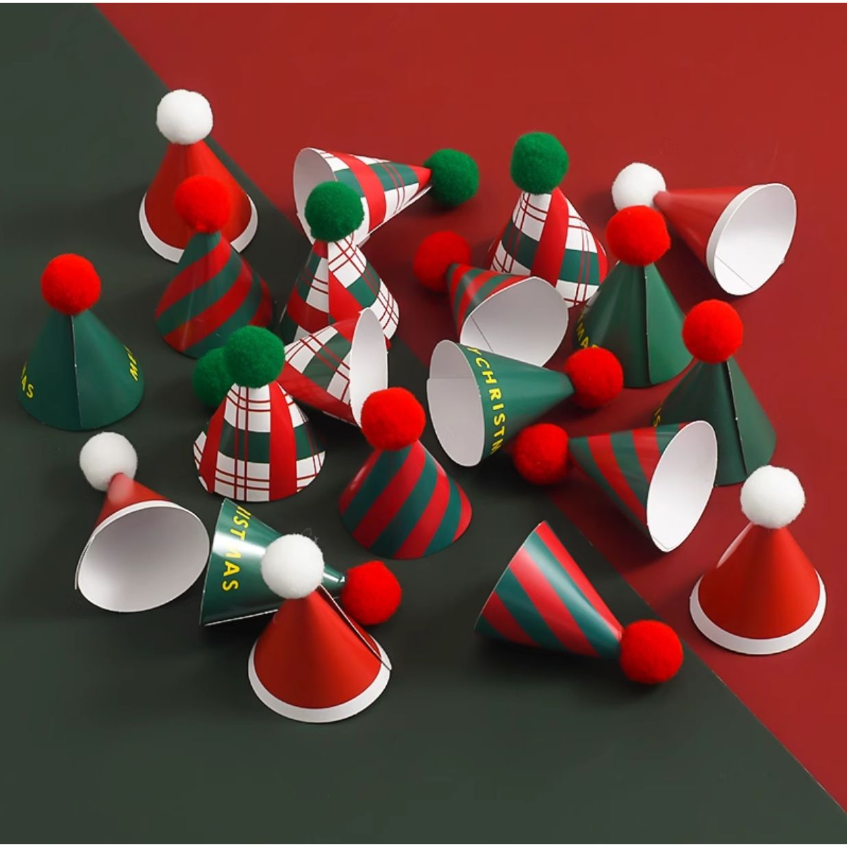 网红迷你生日帽圣诞节装饰小帽子蝴蝶结红绿纸杯甜品摆件生日蛋糕