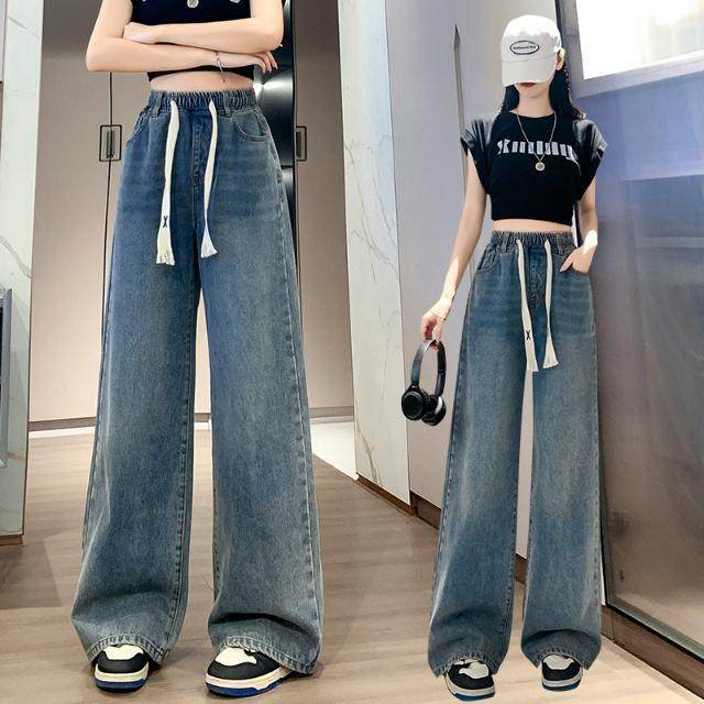 牛仔裤女春季新款加大码胖mm宽牛仔裤