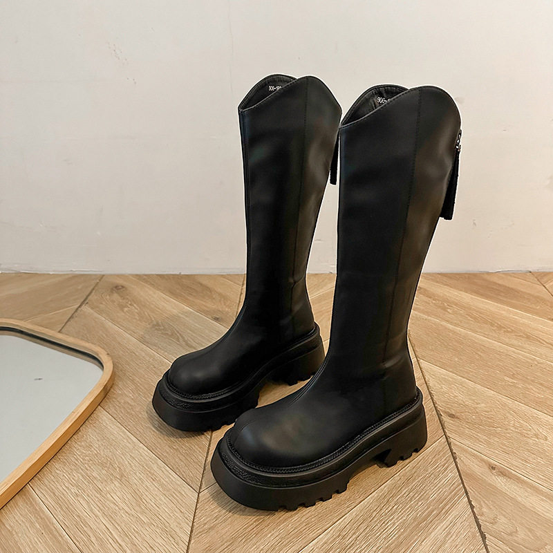 2026长筒靴女秋冬新款厚底不过膝小个子高筒靴后拉链V口瘦瘦长靴,女鞋,骑士靴,淘宝优惠券,粉丝福利购,淘宝优惠卷